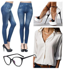 Готовый образ №210: легинсы, блузка, туфли, очки