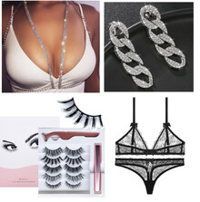 Готовый образ №69: украшение из страз, клипсы, комплект белья, накладные ресницы