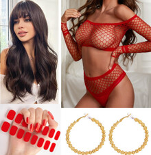 Готовый образ №365: комплект, наклейки для маникюра, парик, клипсы