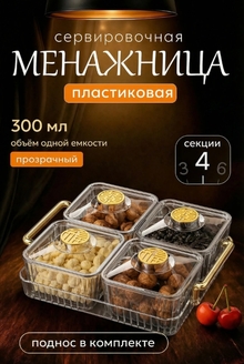 Менажница пластиковая с крышкой на подносе
